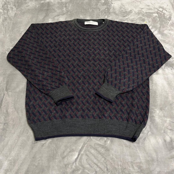 John‎ Ashford Sweater Mens XL Geometric Knit Crewneck Wool Blend Made in Italy